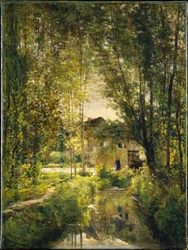 Landskap med en solbelyst bekk, ca. 1877